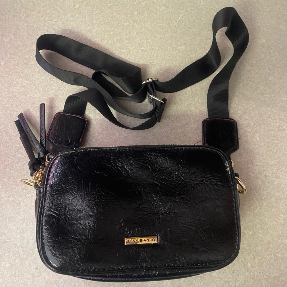 Tony Bianco Patent Preppy Minimalist Small Modest Nylon Strap Crossbody …